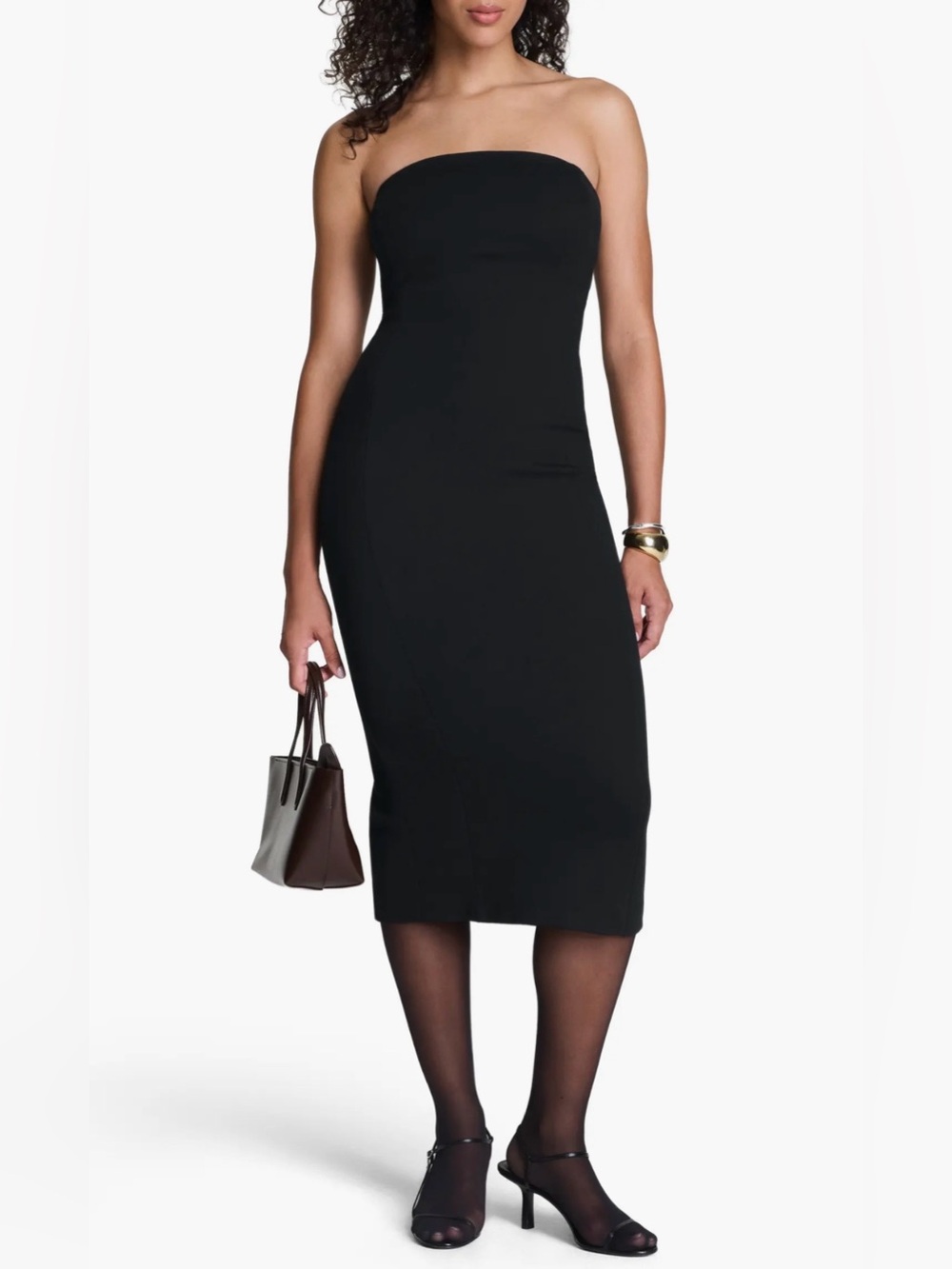 NWT! SPANX Classic Strapless Ponte Tailored Midi Dress Black Small